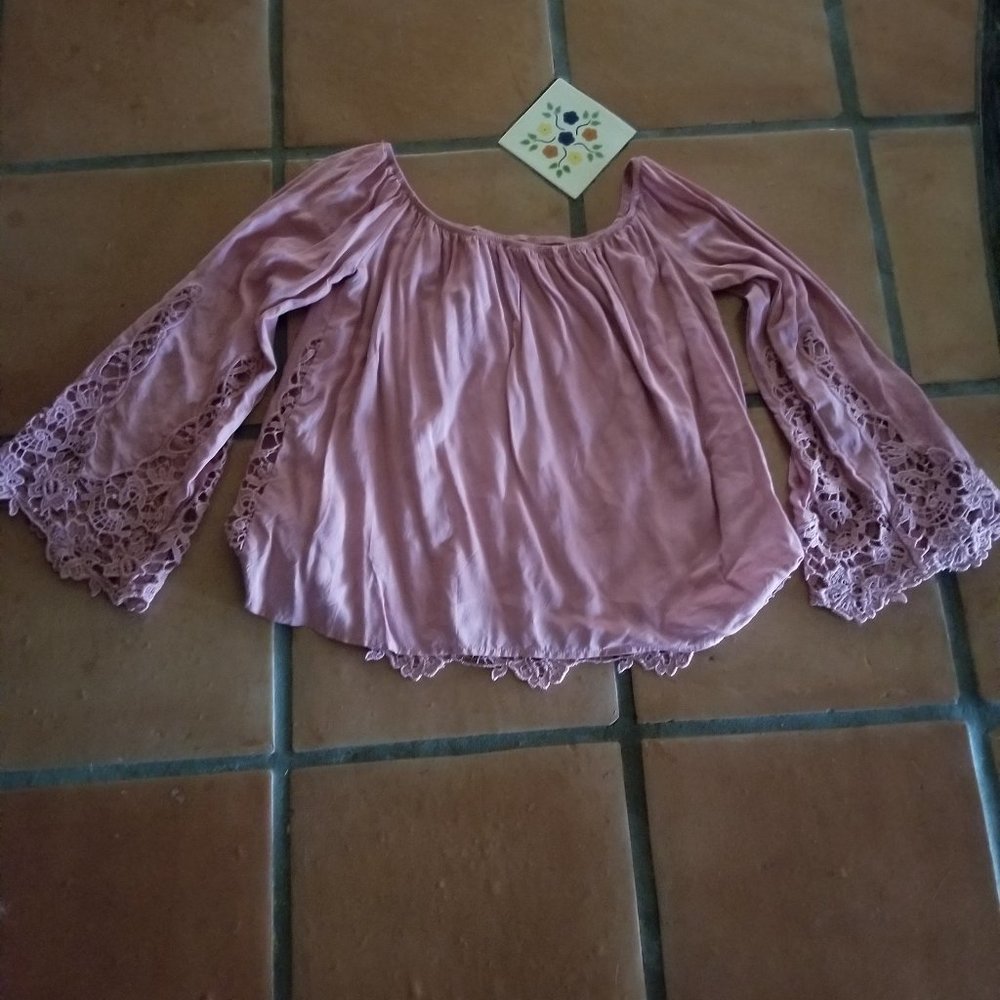 Rue 21 Pink Blouse with Crochet Detail